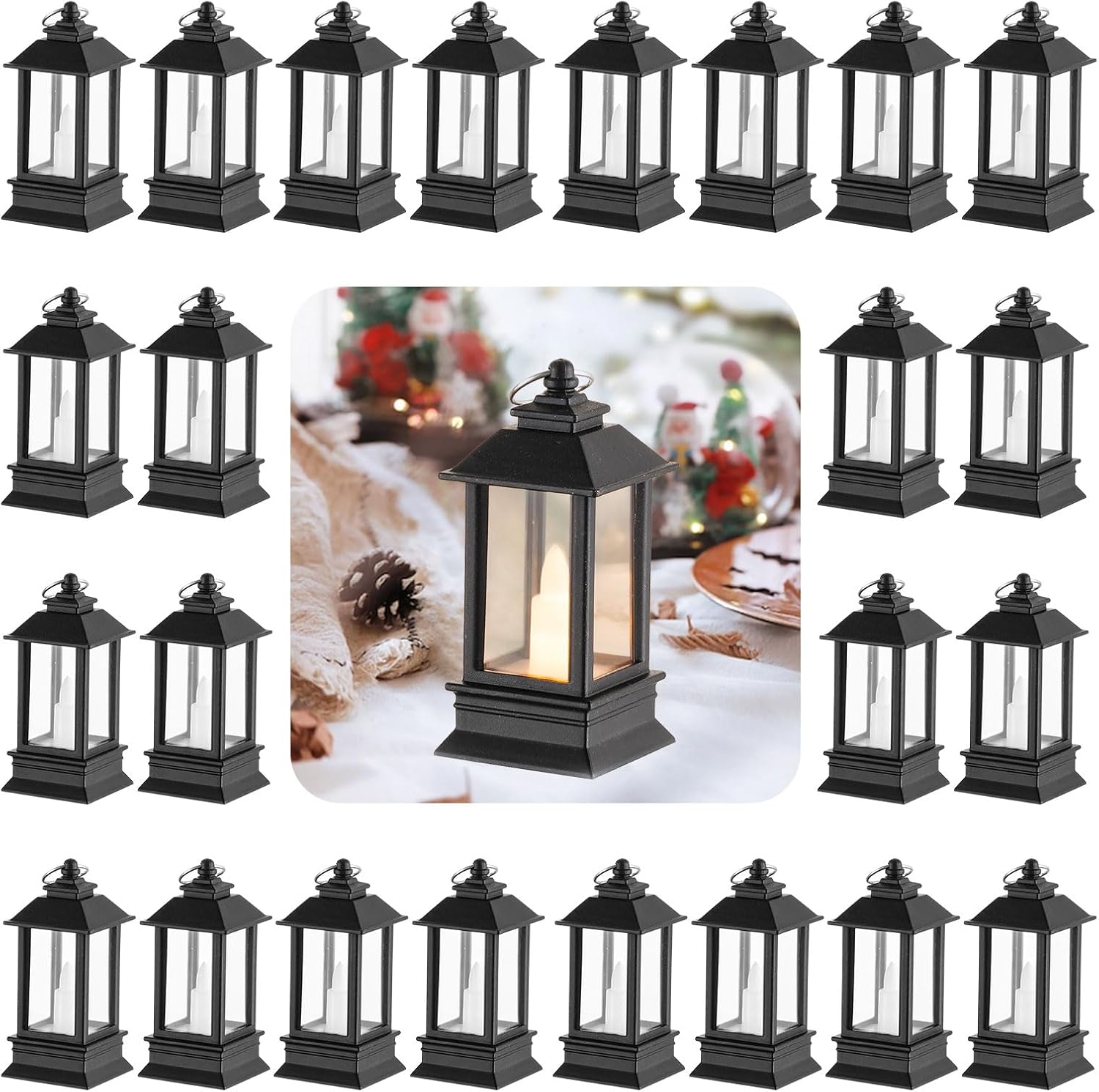 Black Lanterns Decorative Indoor: 24 Pcs Mini Lanterns for Wedding Table Centerpieces Battery Powered Small Led Lights for Party Bulk